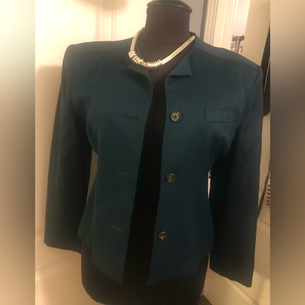 Augustus Design Blazer, Sz 8, Dark Forest Green, Fully Lined.